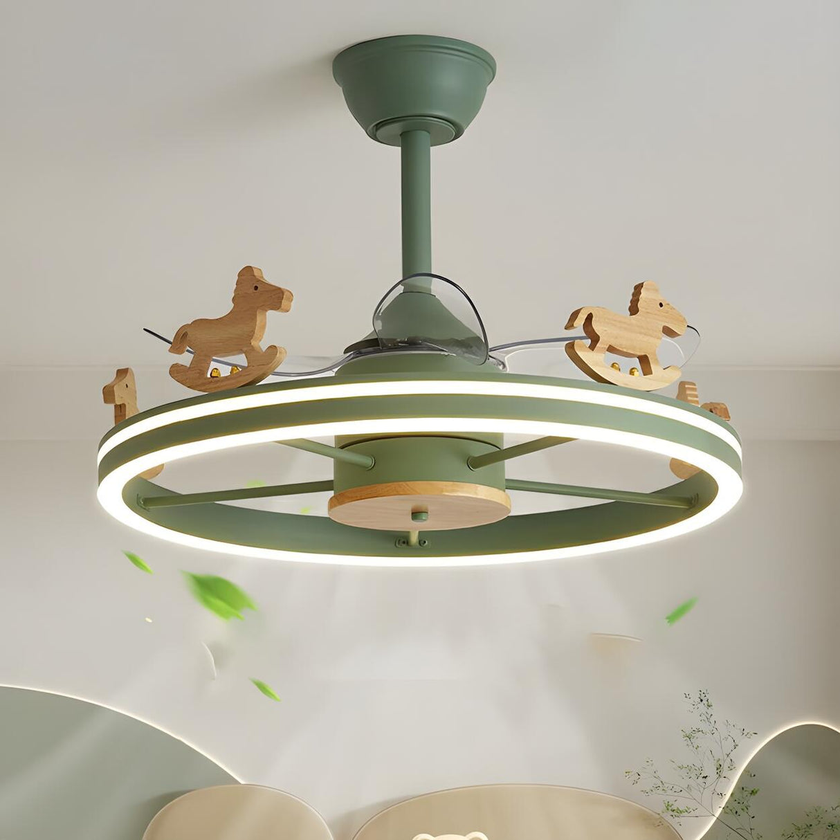 Kids Room Round Carousel 5 Blade Ceiling Fan with Light Image - 5