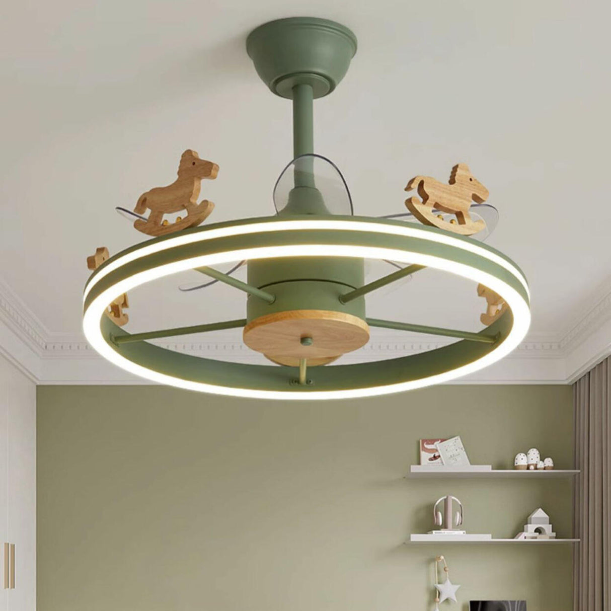 Kids Room Round Carousel 5 Blade Ceiling Fan with Light Image - 6