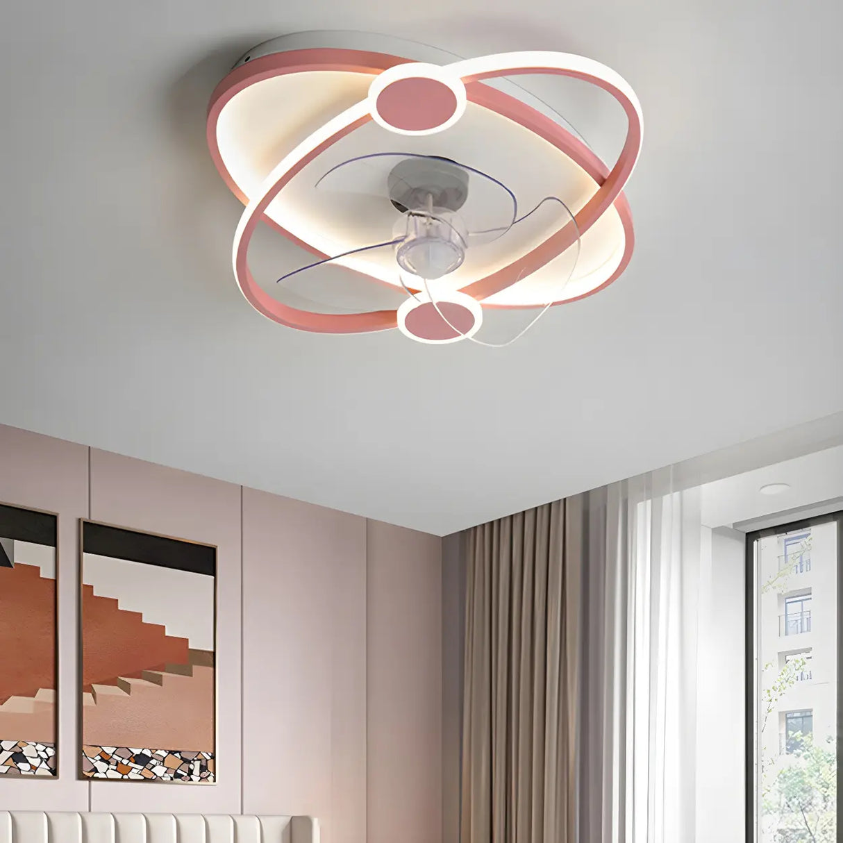 Kids Room Simple Ring Decor Round Ceiling Fan Light Image - 2