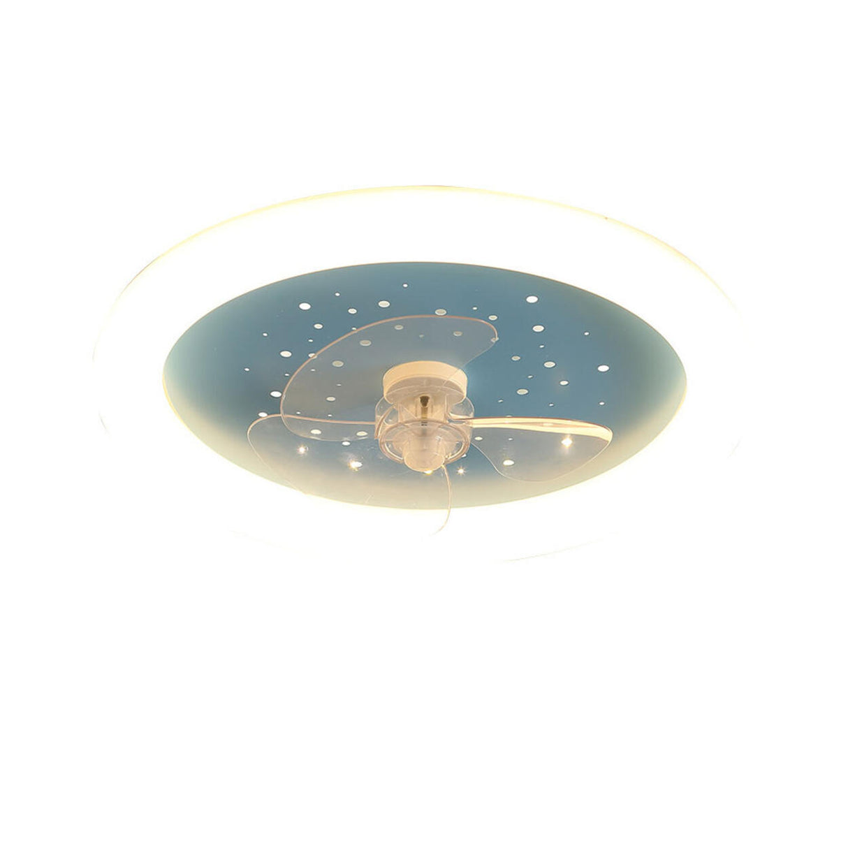 Kids Room Simple Round Starry LED Ceiling Fan Light Image - 5