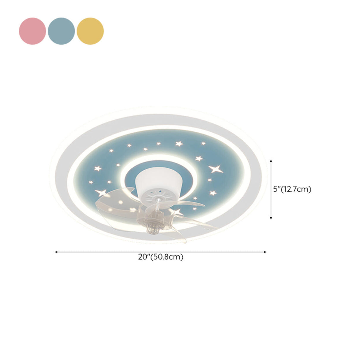Kids Room Sleek Star-Themed Round Ceiling Fan Light