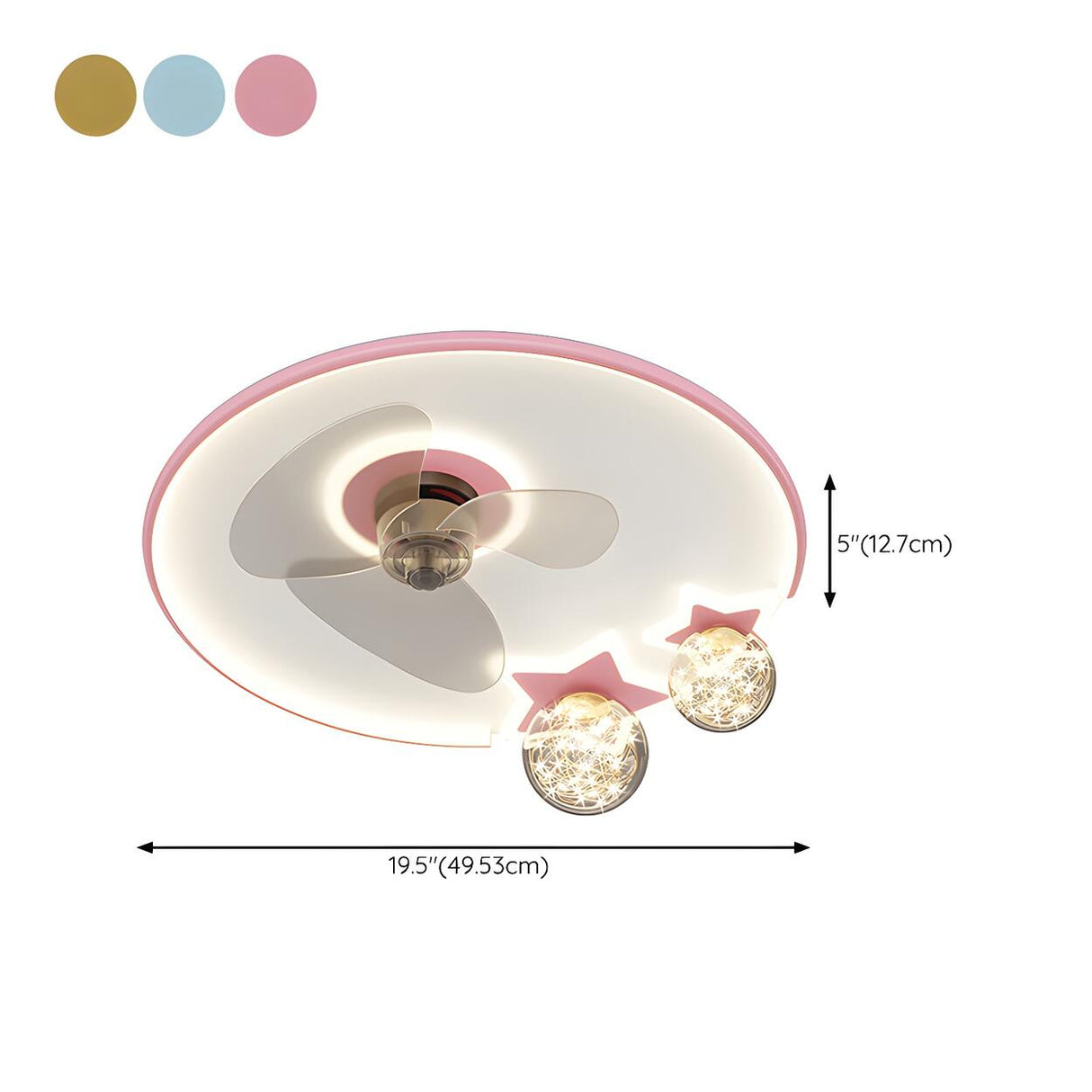 Kids Room Star Recessed Round Ceiling Fan with Light
