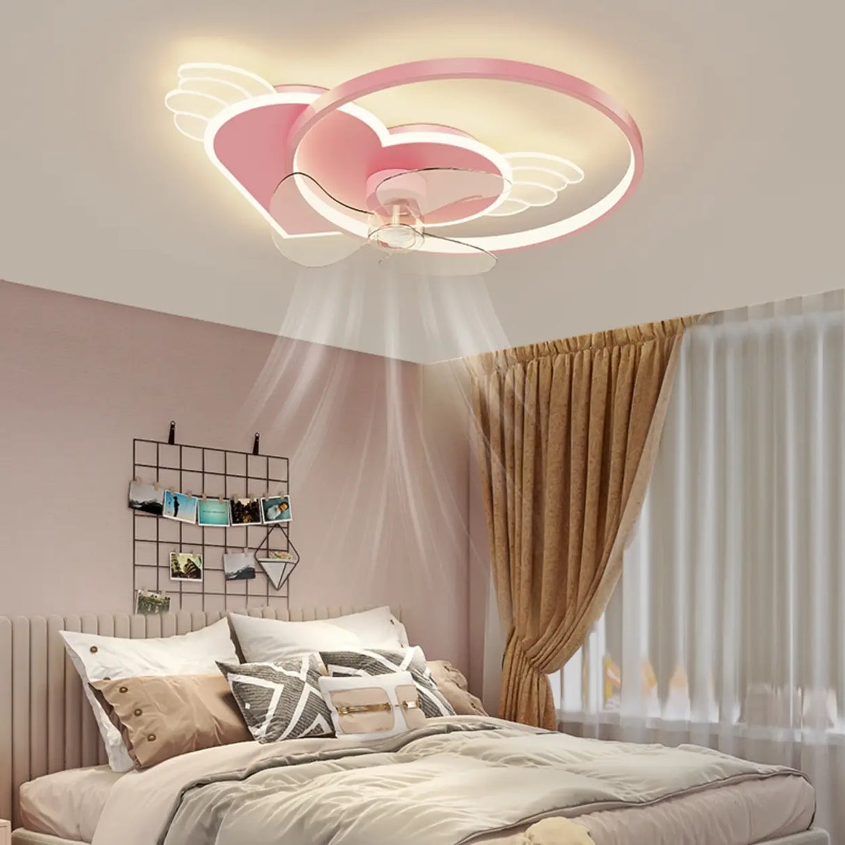 Kids Room Stylish Heart Wings Ceiling Fan with Light Image - 1