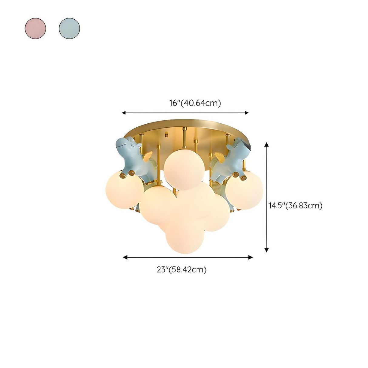 Kids Room Unicorn Bubble Glass Semi-Flush Mount Light