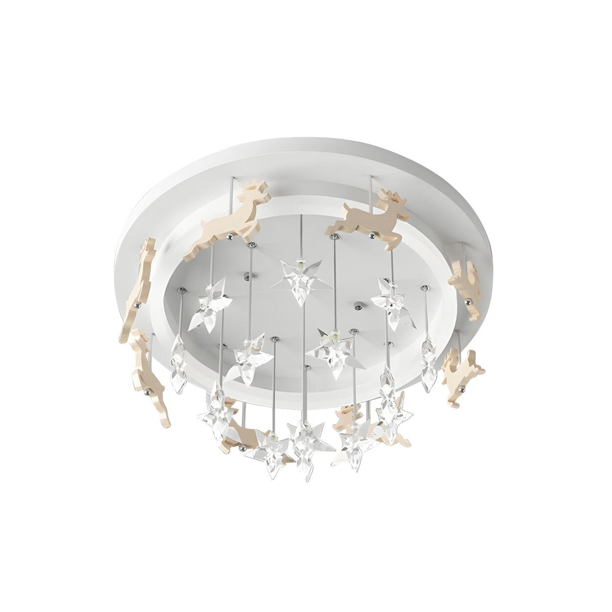 Kids Room Wood Elk Carousel White LED Flush Mount Light Image - 3