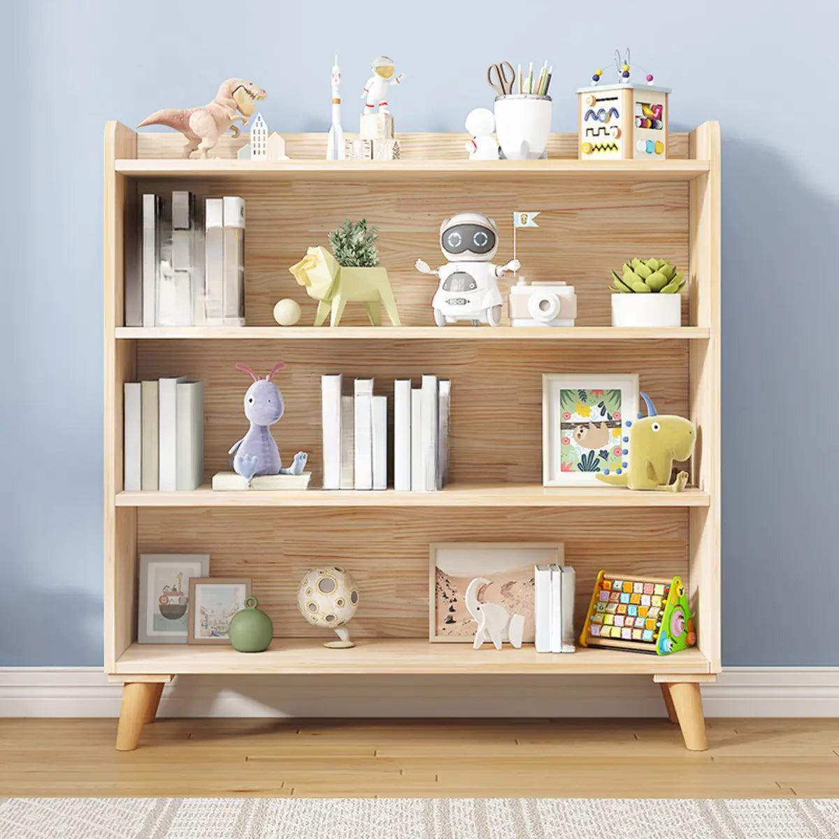 Kids' Room Simple Natural Wood Open Horizontal Bookcase Image - 10