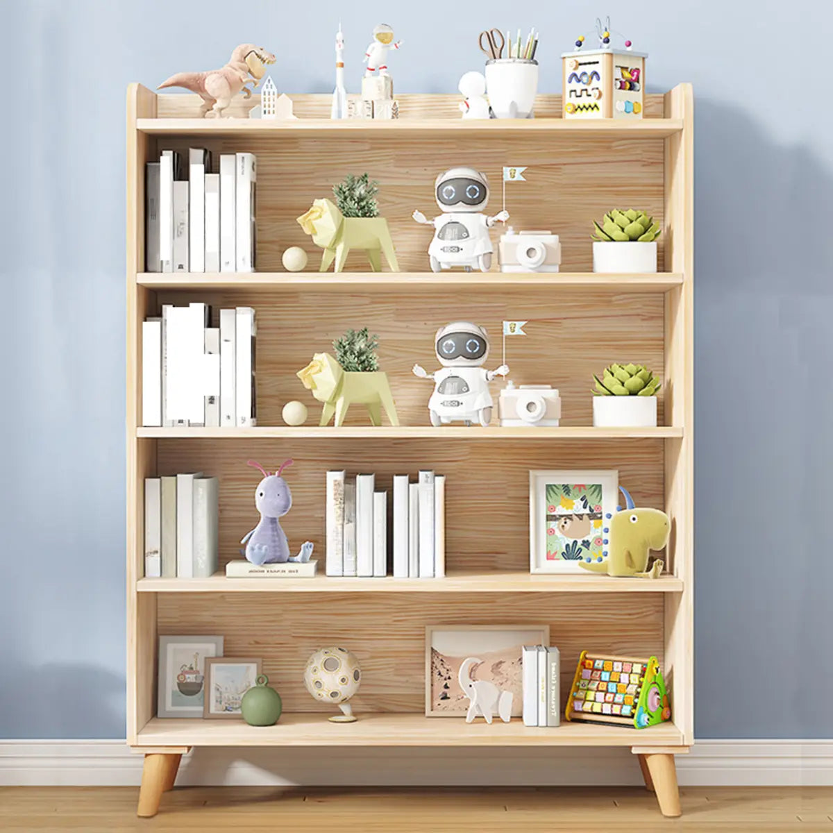 Kids' Room Simple Natural Wood Open Horizontal Bookcase Image - 14