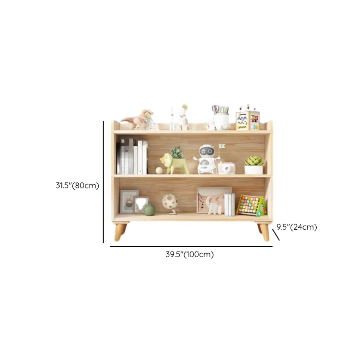 Kids' Room Simple Natural Wood Open Horizontal Bookcase Image - 17