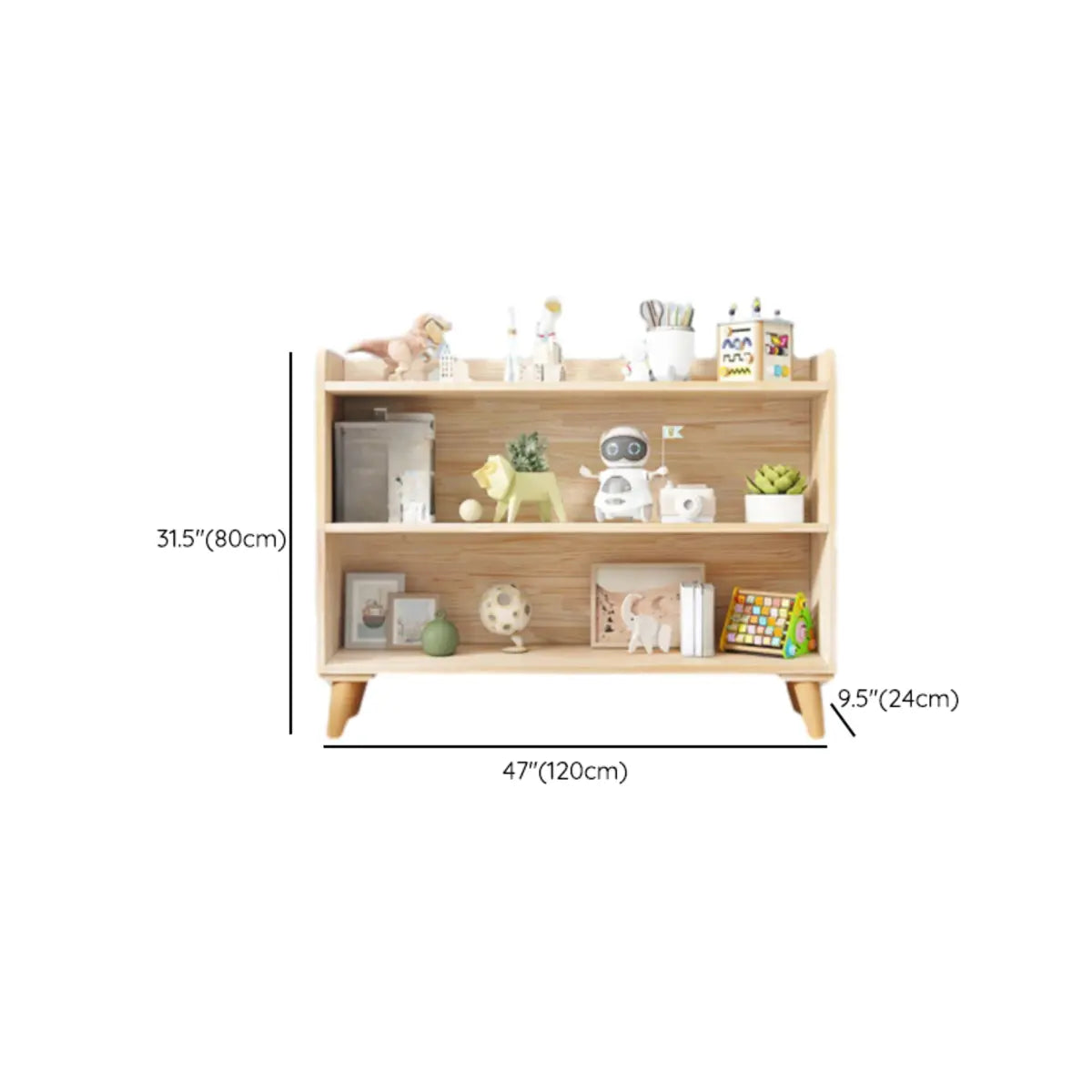 Kids' Room Simple Natural Wood Open Horizontal Bookcase Image - 18