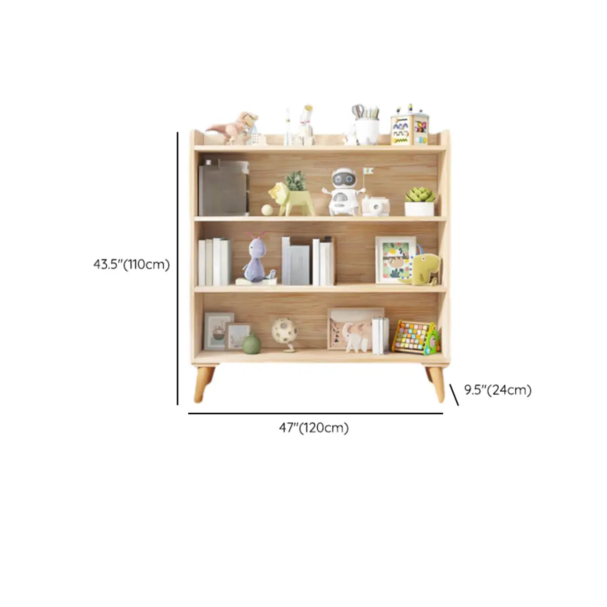 Kids' Room Simple Natural Wood Open Horizontal Bookcase Image - 22