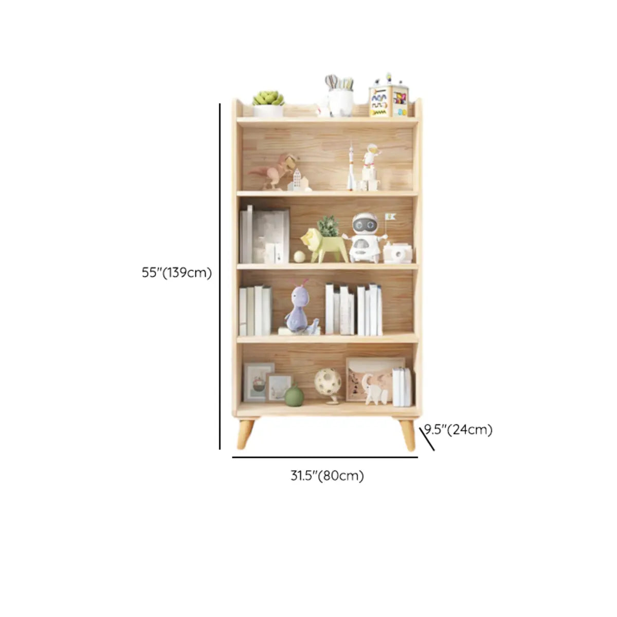 Kids' Room Simple Natural Wood Open Horizontal Bookcase Image - 23