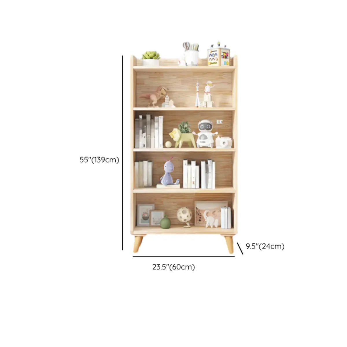 Kids' Room Simple Natural Wood Open Horizontal Bookcase Image - 24