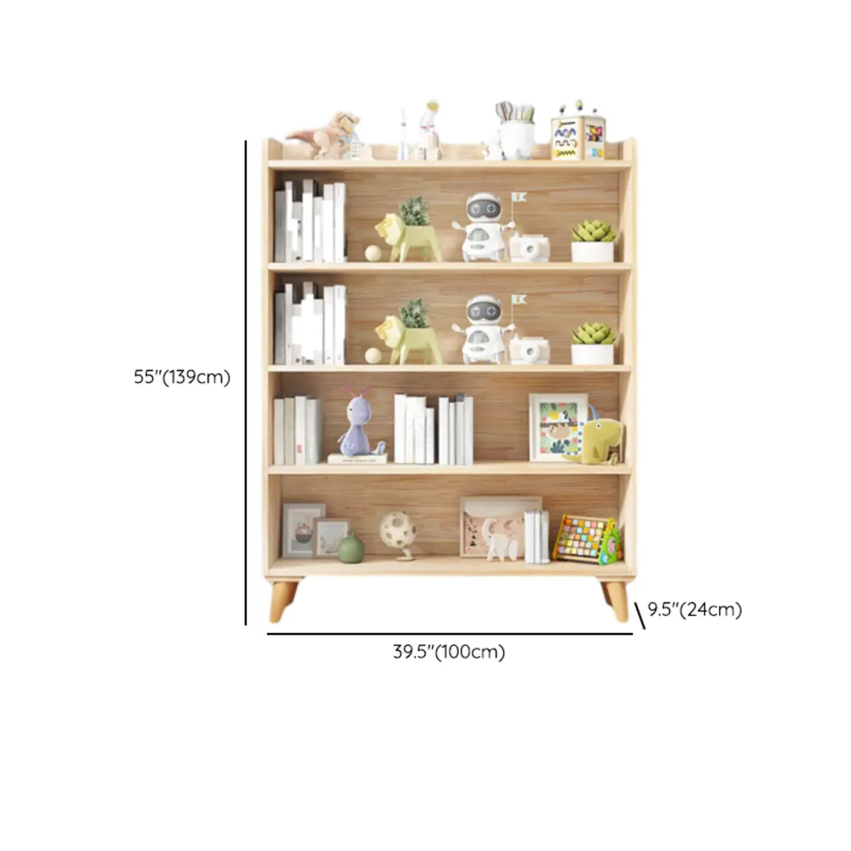 Kids' Room Simple Natural Wood Open Horizontal Bookcase Image - 25