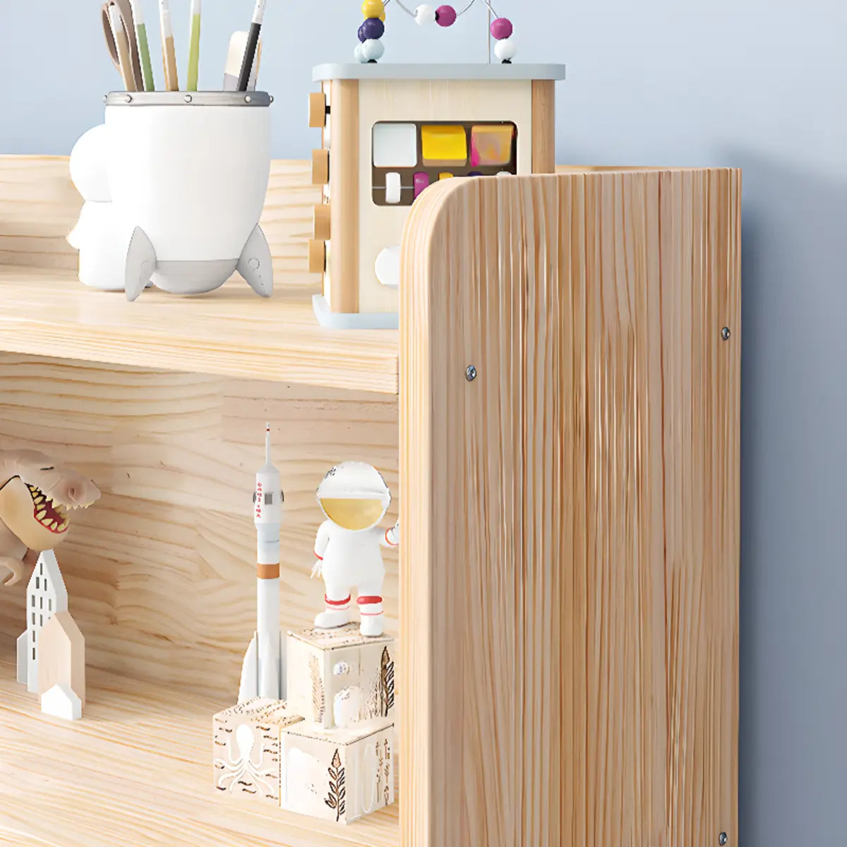 Kids' Room Simple Natural Wood Open Horizontal Bookcase Image - 6
