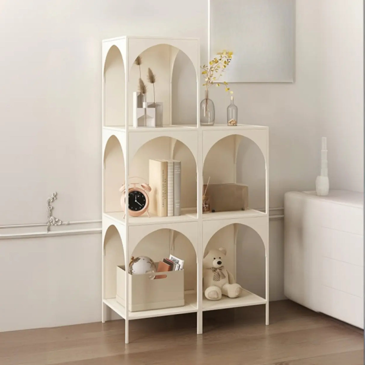 Kids' Room Simple White Arched Narrow Storage Bookcase Image - 1