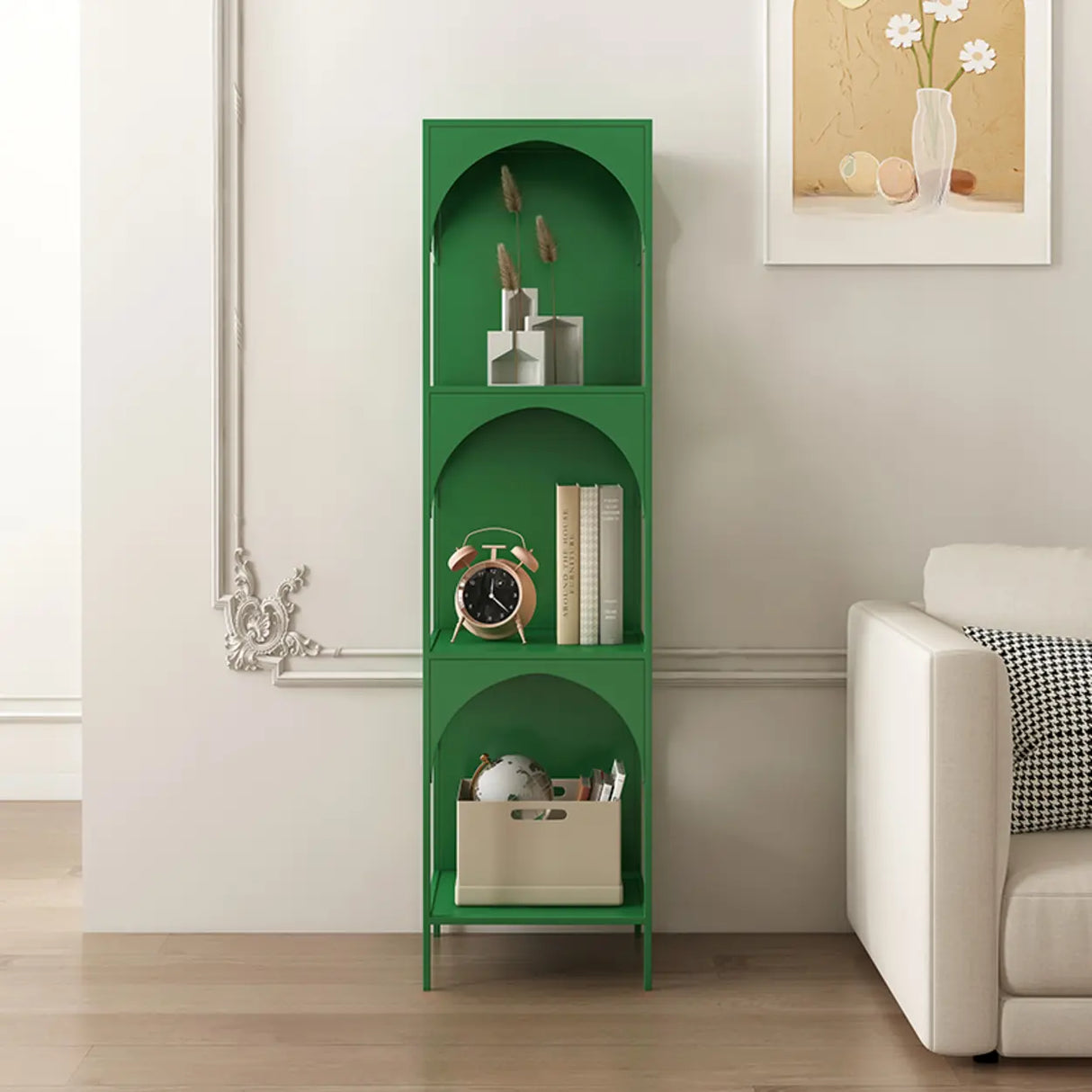 Kids' Room Simple White Arched Narrow Storage Bookcase Image - 11