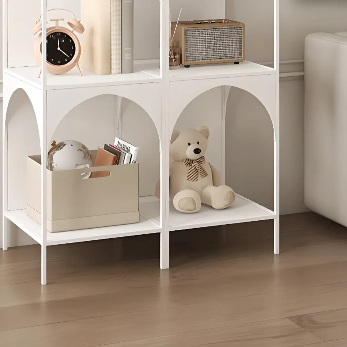 Kids' Room Simple White Arched Narrow Storage Bookcase Image - 13
