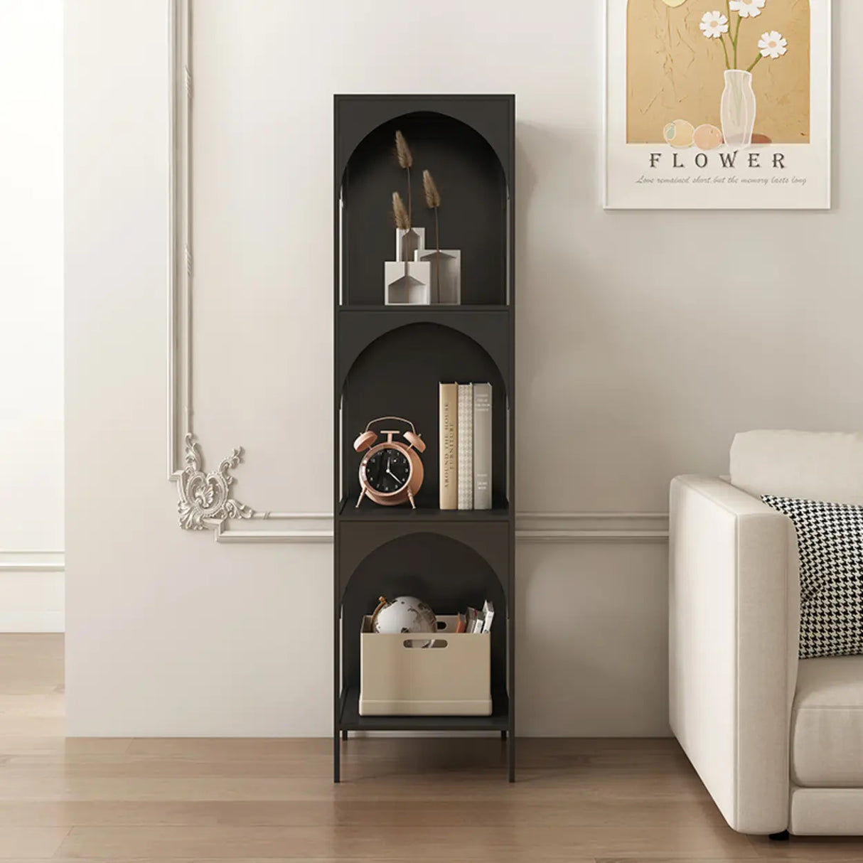 Kids' Room Simple White Arched Narrow Storage Bookcase Image - 3