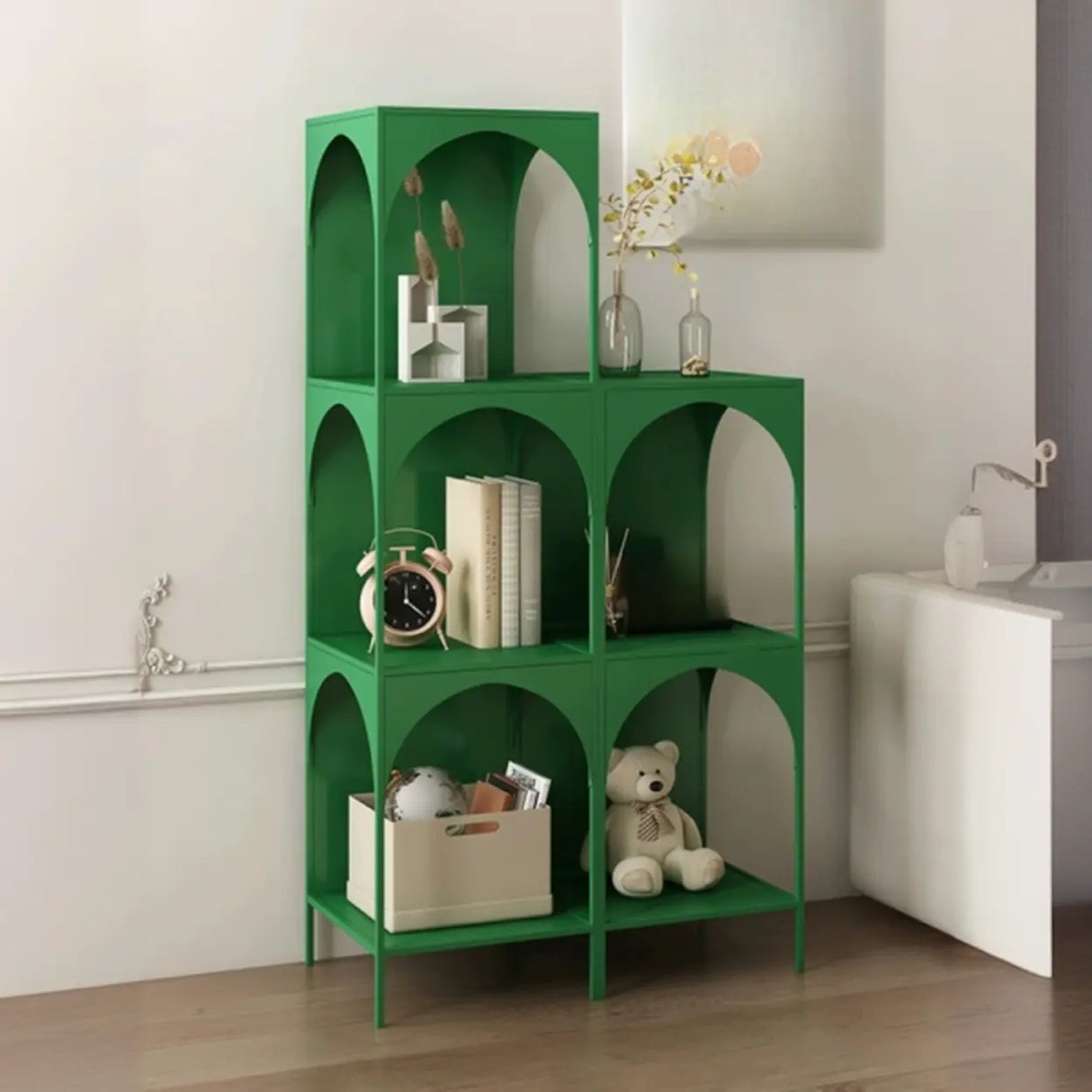 Kids' Room Simple White Arched Narrow Storage Bookcase Image - 4