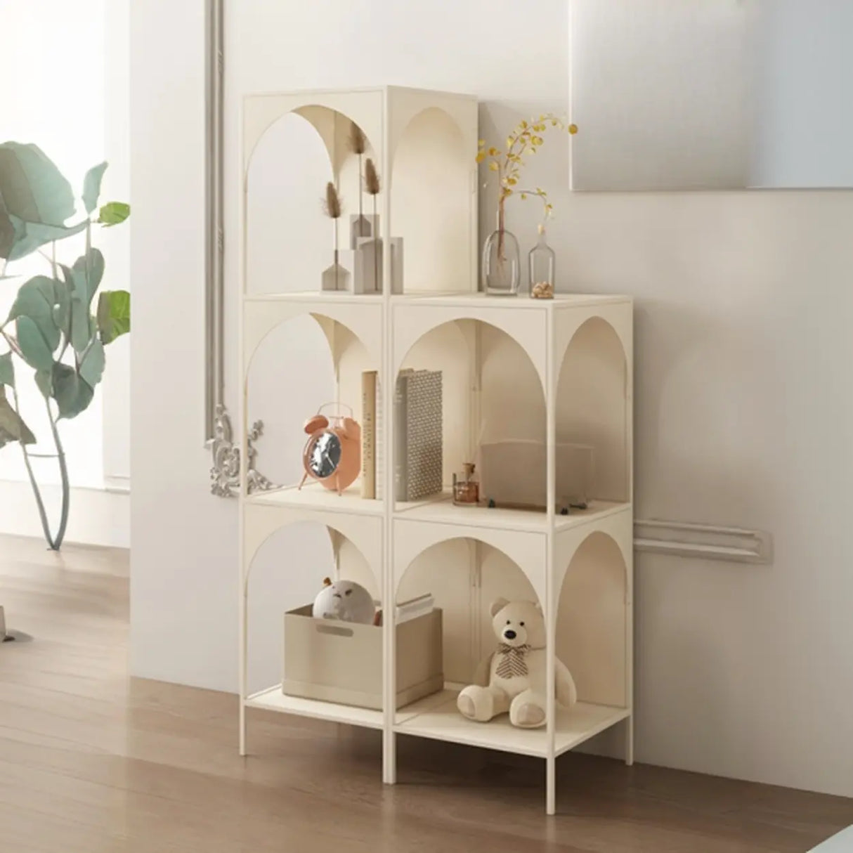 Kids' Room Simple White Arched Narrow Storage Bookcase Image - 6