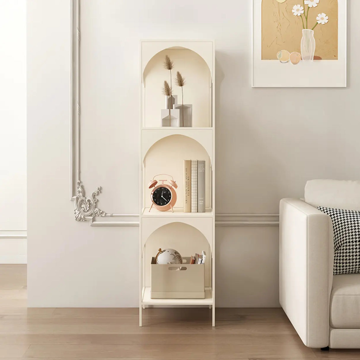 Kids' Room Simple White Arched Narrow Storage Bookcase Image - 7