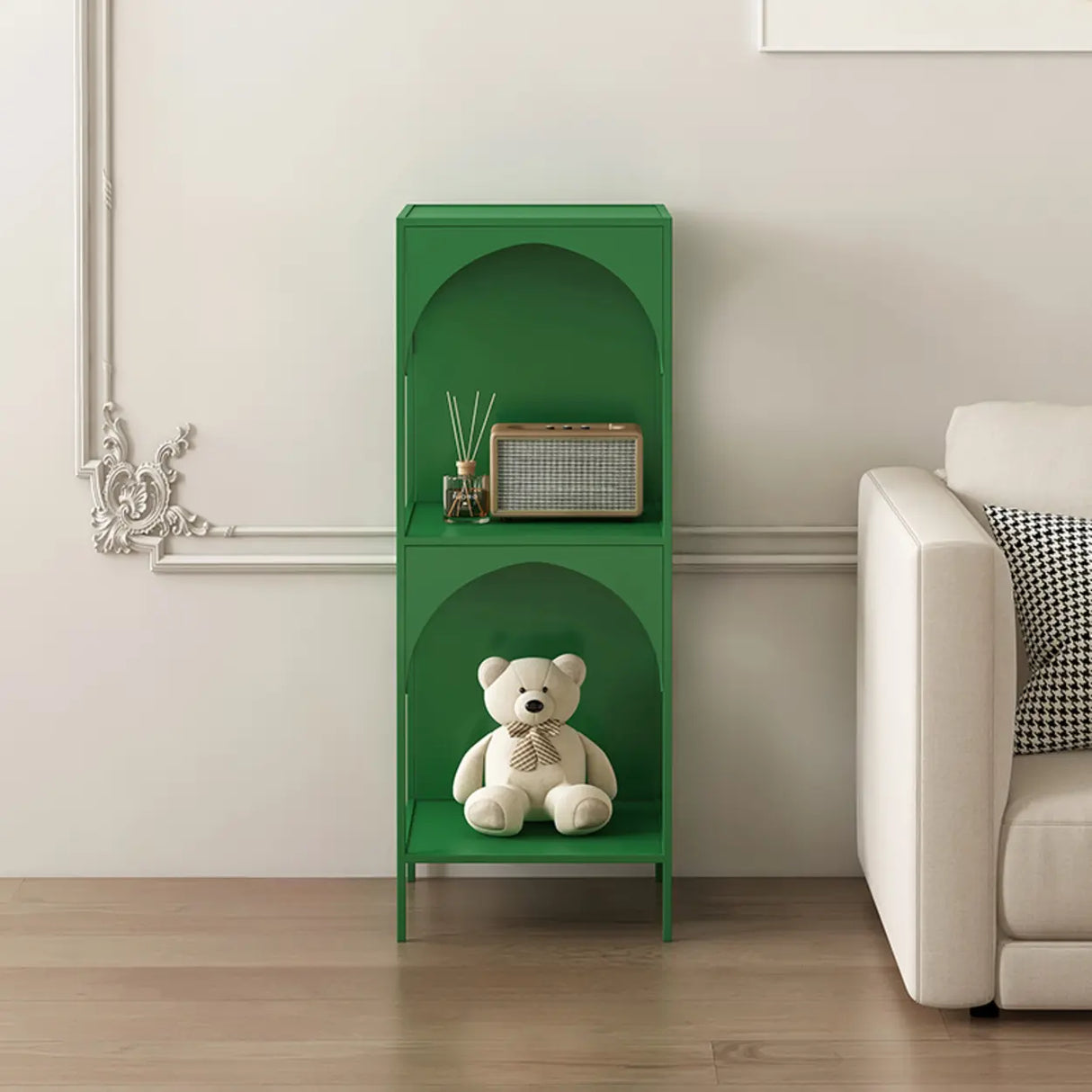 Kids' Room Simple White Arched Narrow Storage Bookcase Image - 9