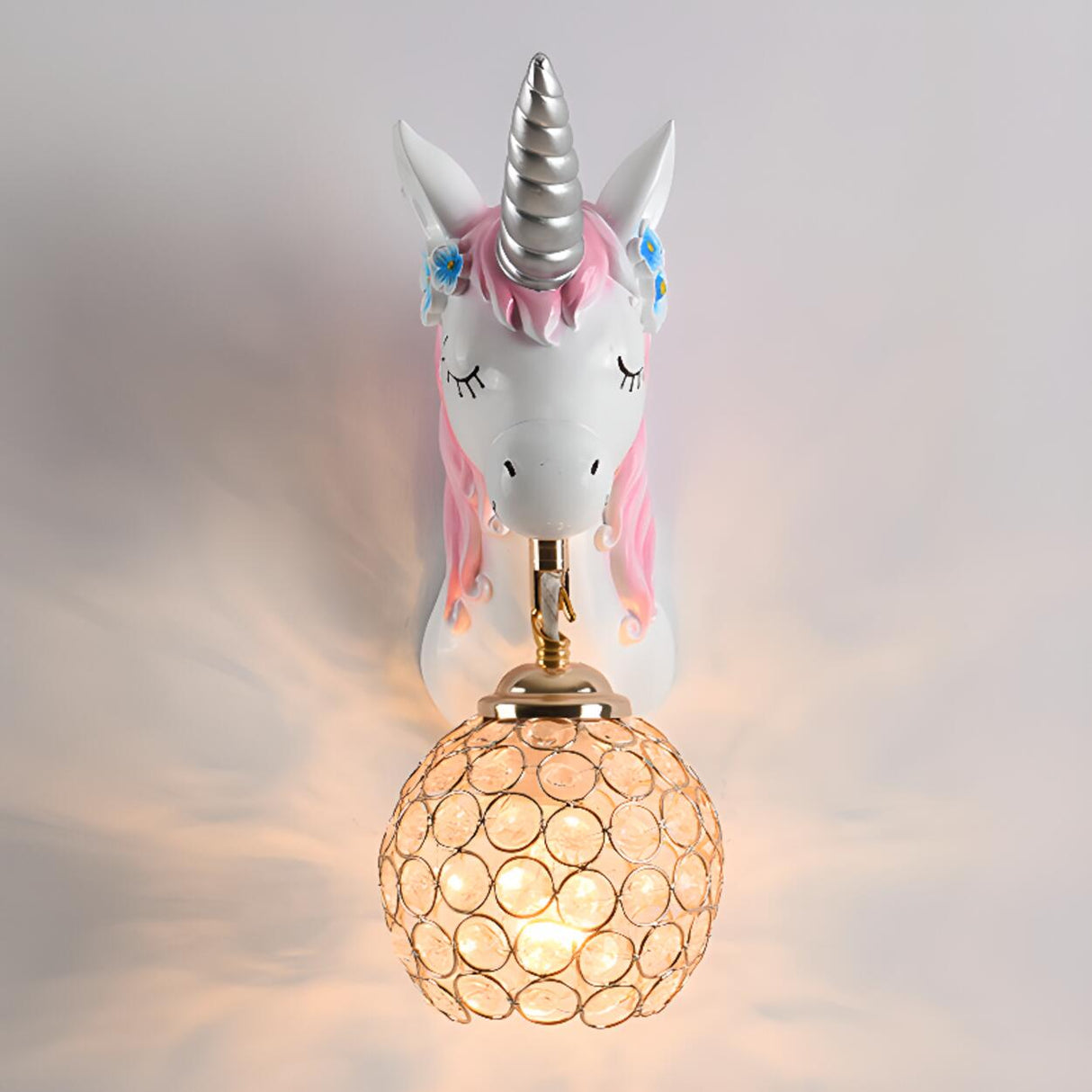 Kids' Room Whimsical Unicorn Crystal Globe Wall Light Image - 14