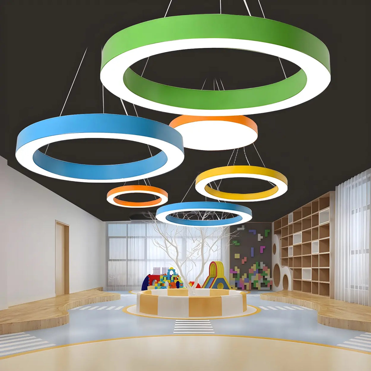 Kindergarten Colorful Circular Ring LED Pendant Light Image - 1