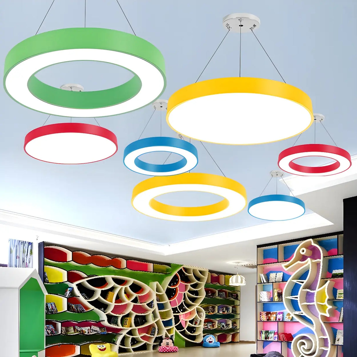 Kindergarten Colorful Circular Ring LED Pendant Light Image - 2
