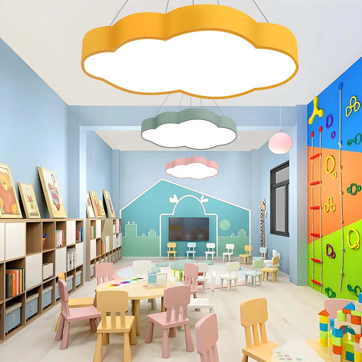 Kindergarten Hanging Cloud LED Semi-Flush Mount Light Image - 2