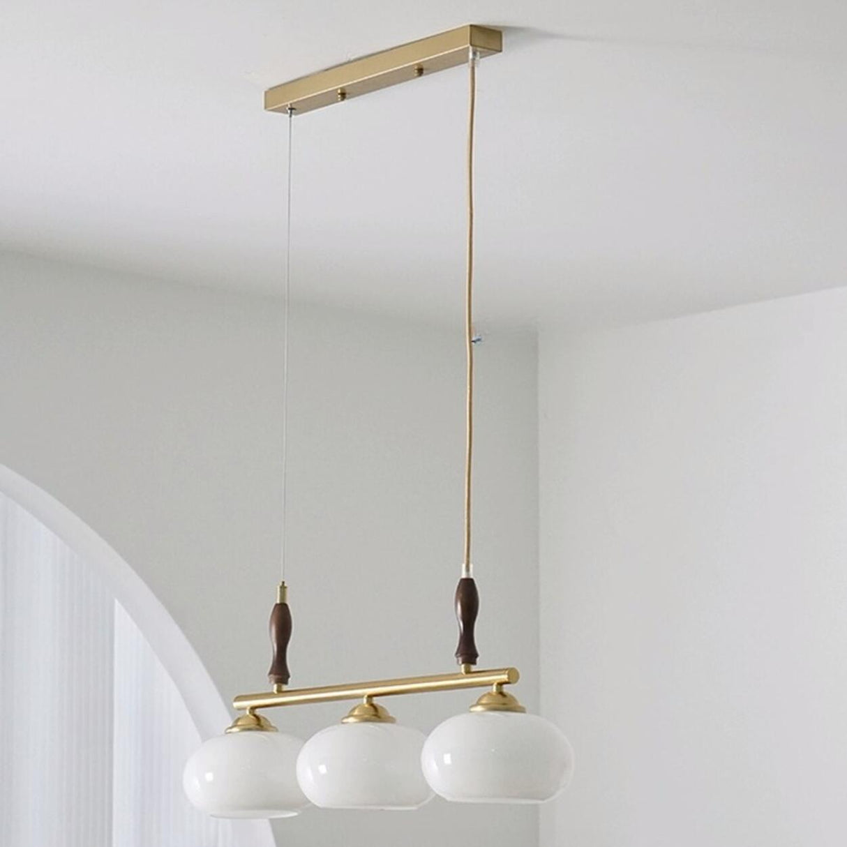 Kitchen Adjustable Drum 4-Light Wood Hanging Light Image - 3