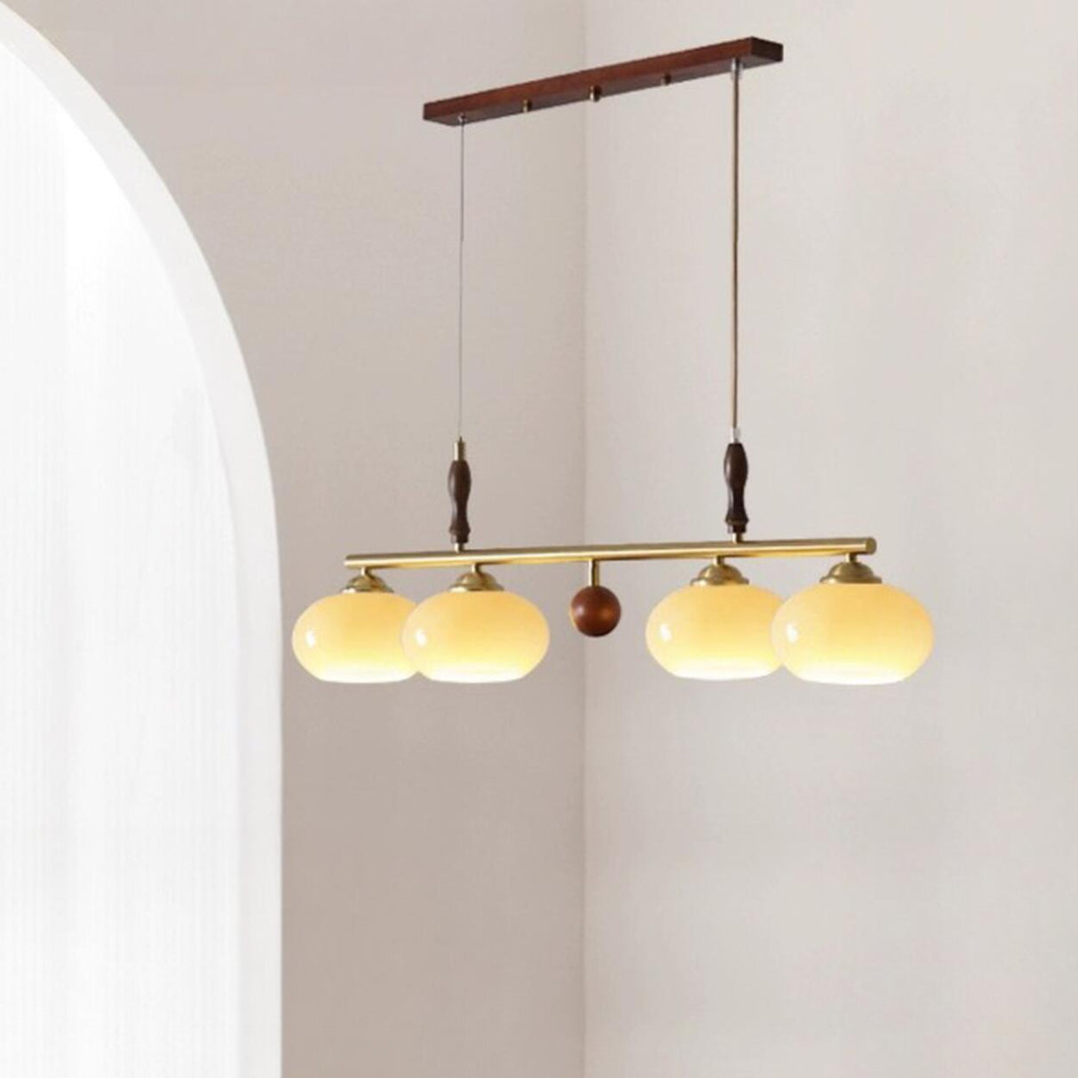 Kitchen Adjustable Drum 4-Light Wood Hanging Light Image - 4