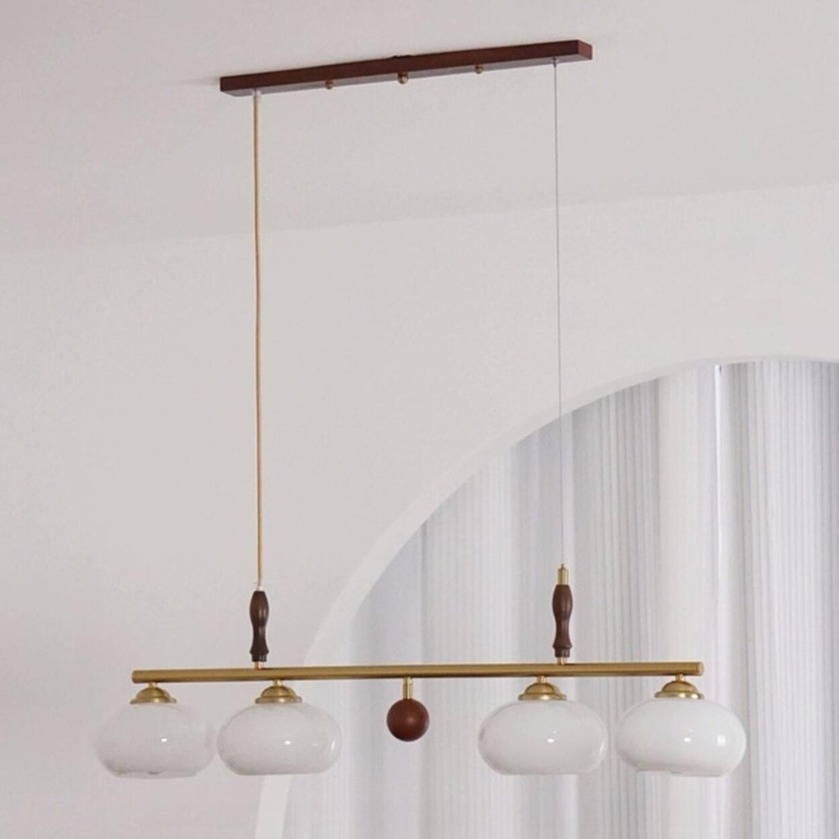 Kitchen Adjustable Drum 4-Light Wood Hanging Light Image - 7