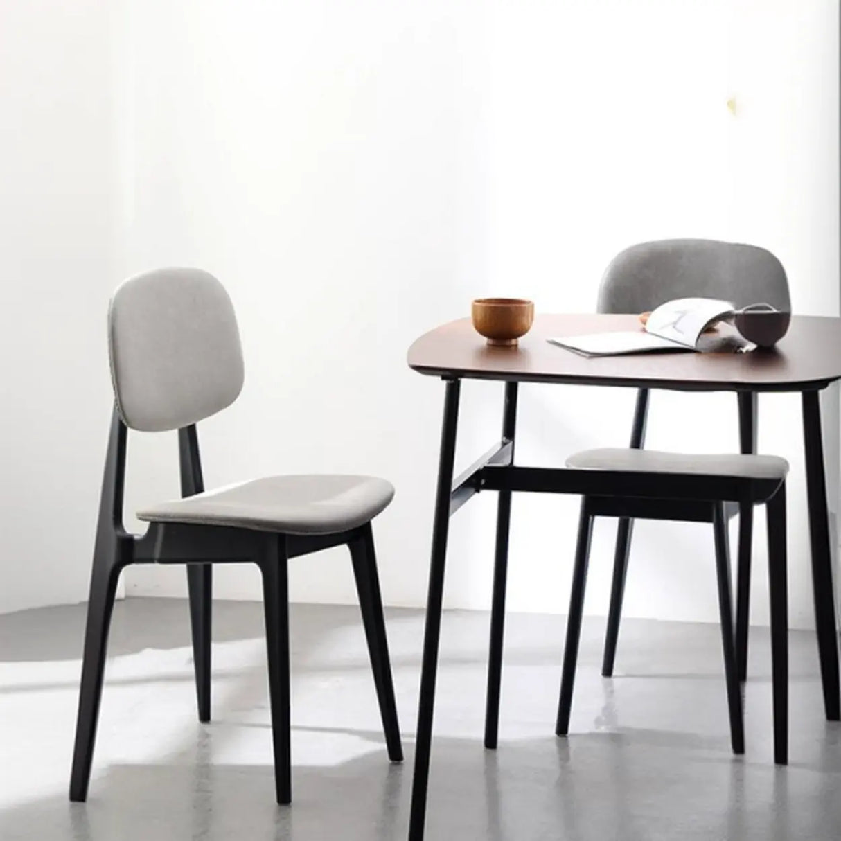 Kitchen Faux Leather Armless Black Legs Dining Chair Image - 1