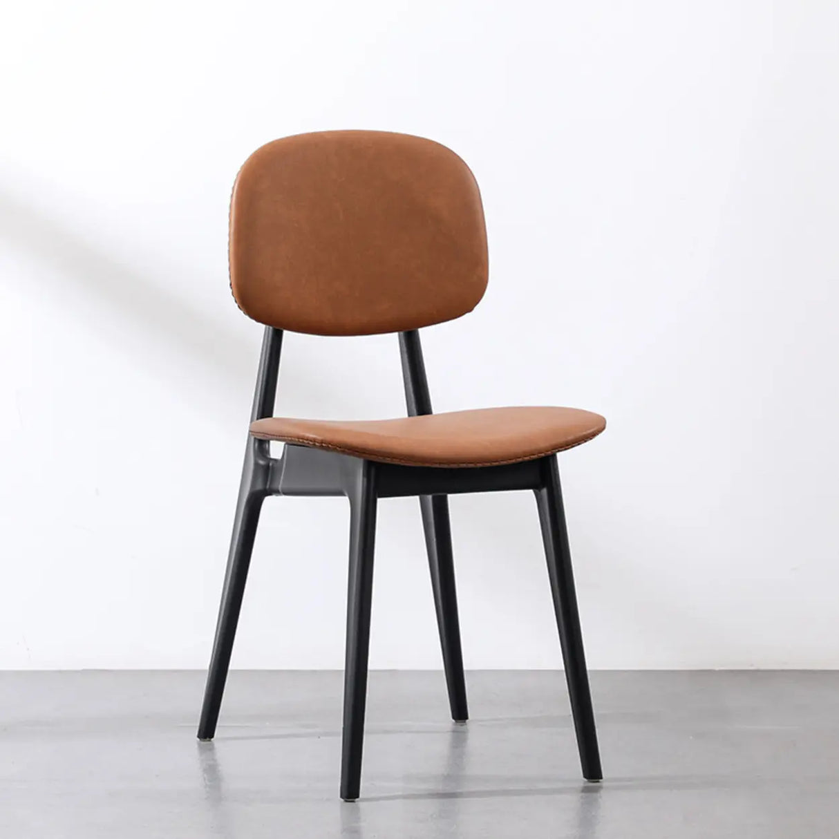 Kitchen Faux Leather Armless Black Legs Dining Chair Image - 3