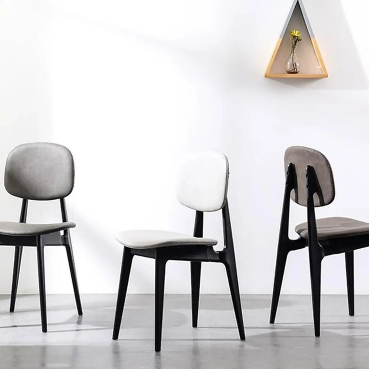 Kitchen Faux Leather Armless Black Legs Dining Chair Image - 4