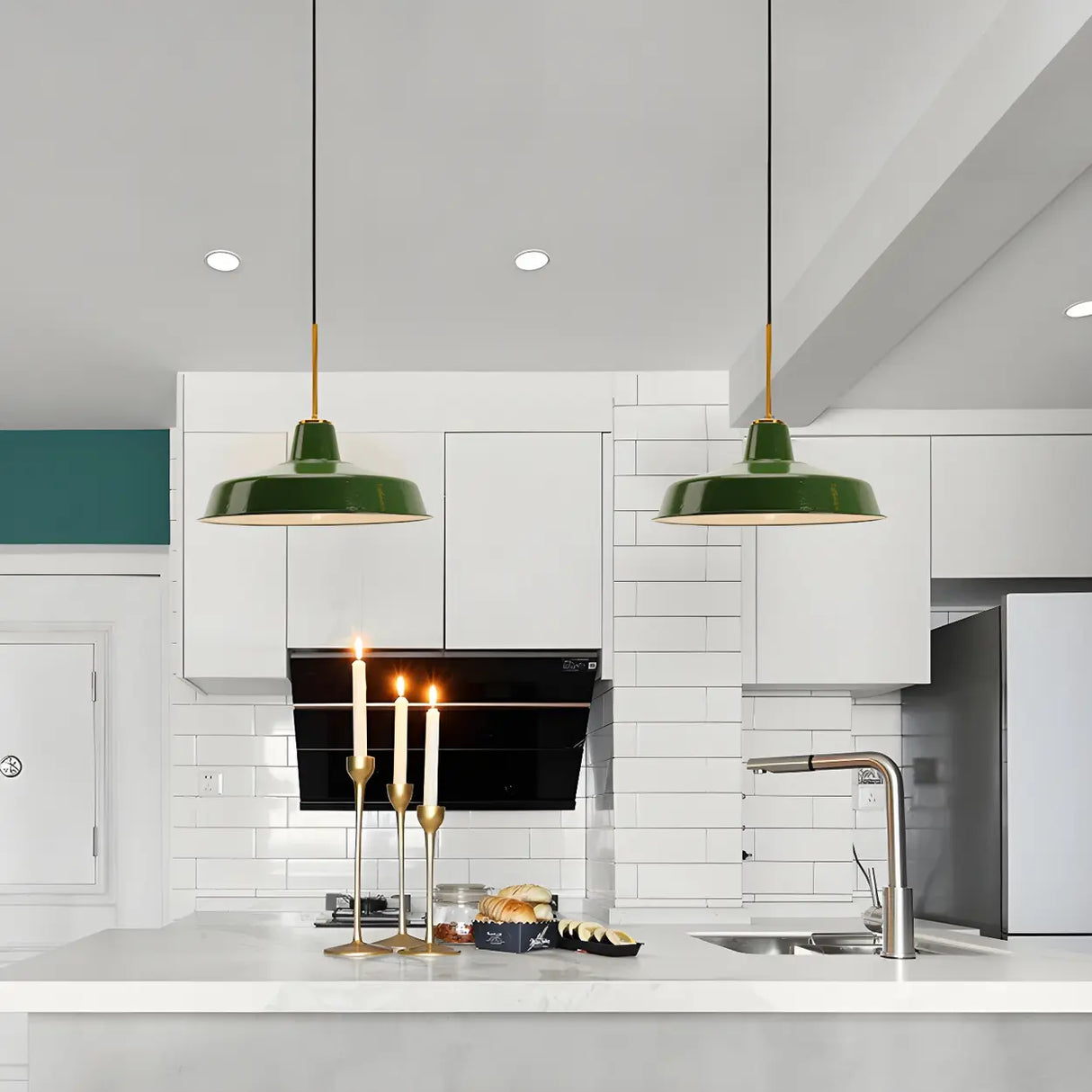 Kitchen Industrial Mini Green Iron Pendant Light Image - 17