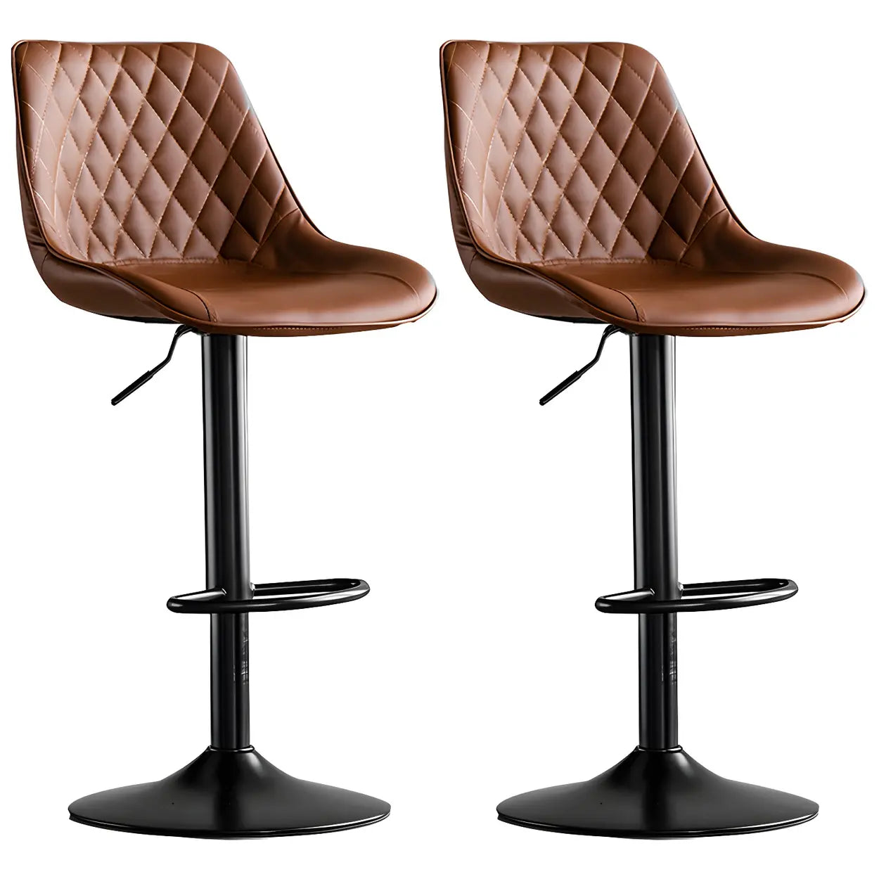 Kitchen Leather Bucket Iron Adjustable Swivel Bar Stool Image - 14