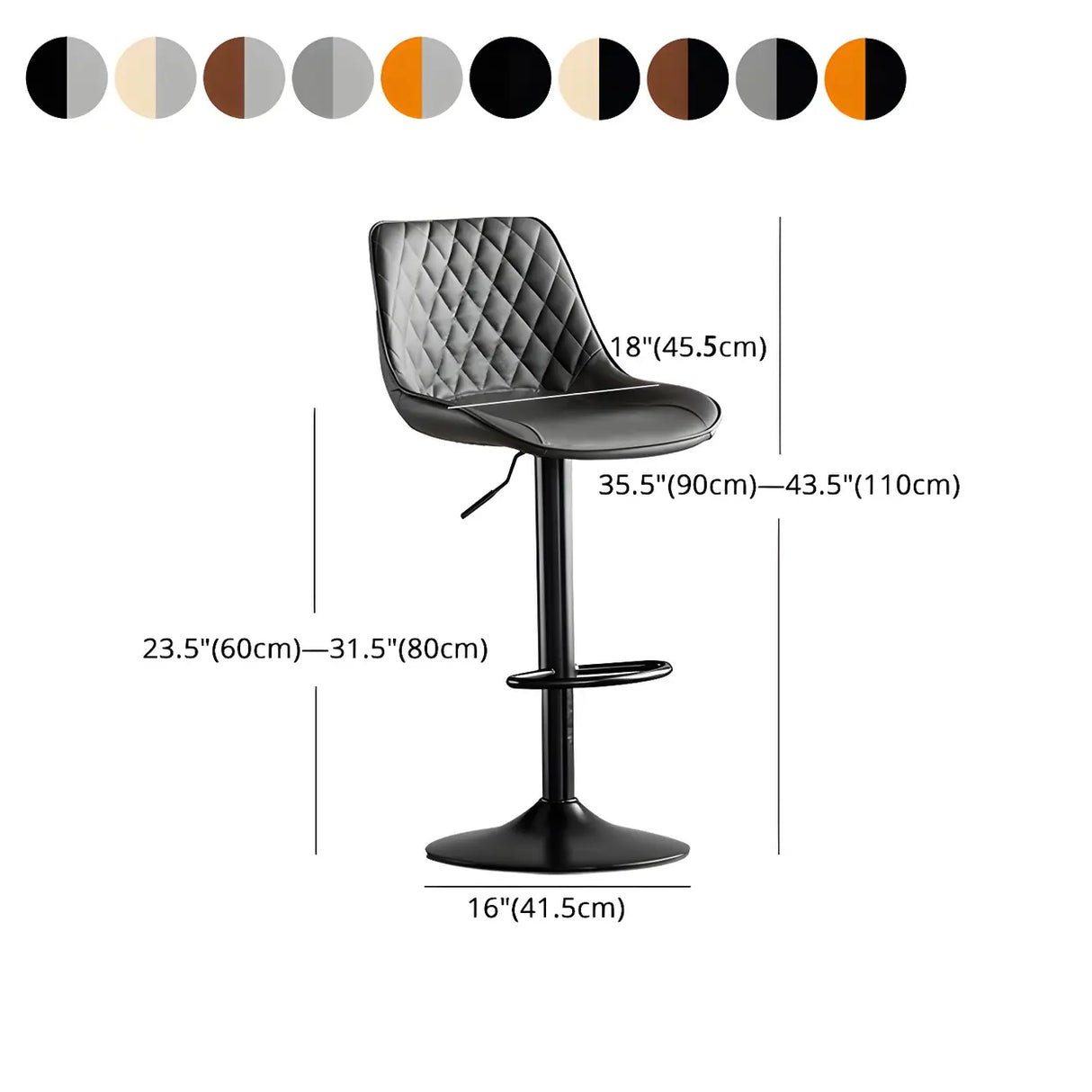 Kitchen Leather Bucket Iron Adjustable Swivel Bar Stool