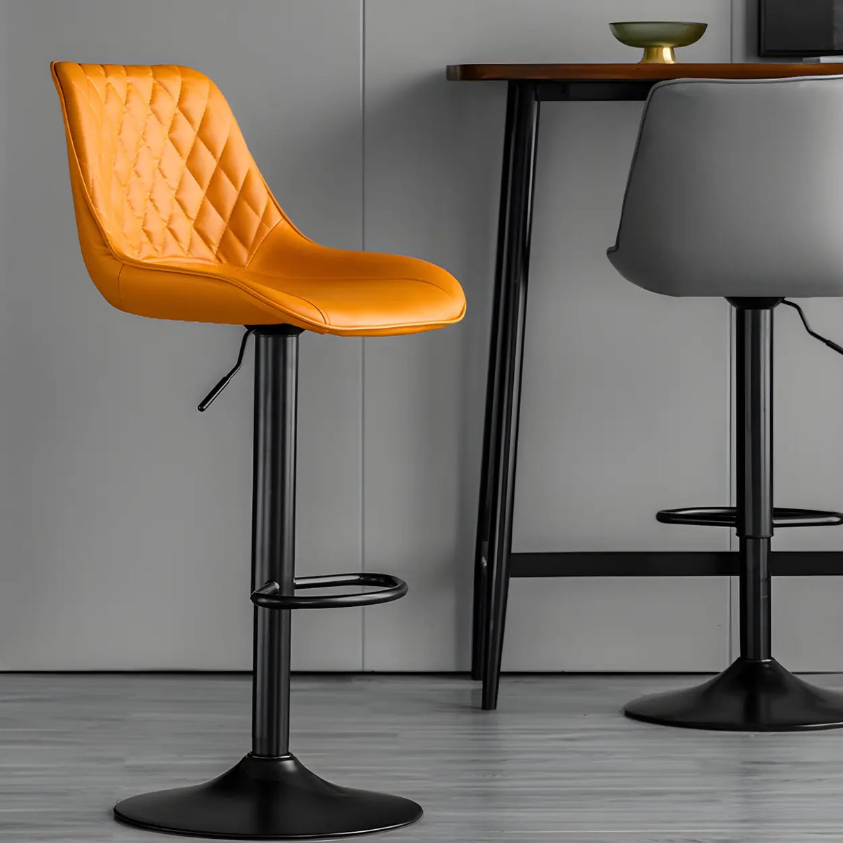 Kitchen Leather Bucket Iron Adjustable Swivel Bar Stool Image - 4