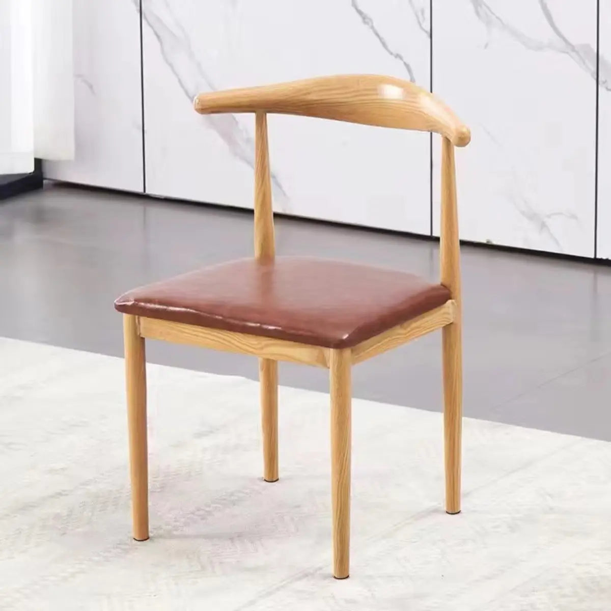 Kitchen Linen Seat Open Back Wood Dining Chair Green Image - 11