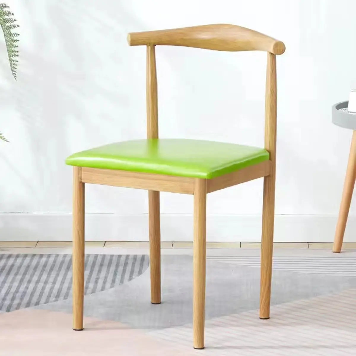 Kitchen Linen Seat Open Back Wood Dining Chair Green Image - 12
