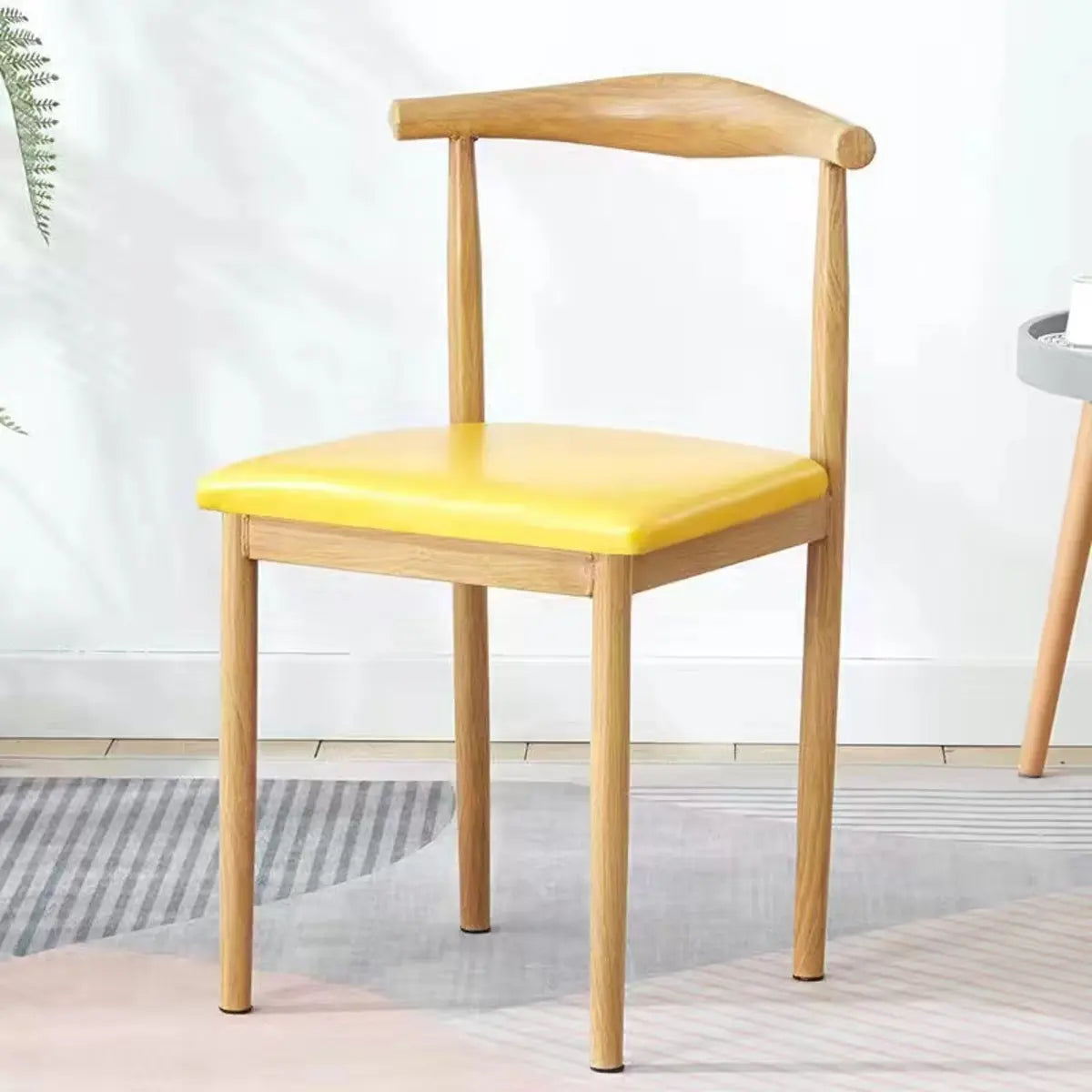 Kitchen Linen Seat Open Back Wood Dining Chair Green Image - 13