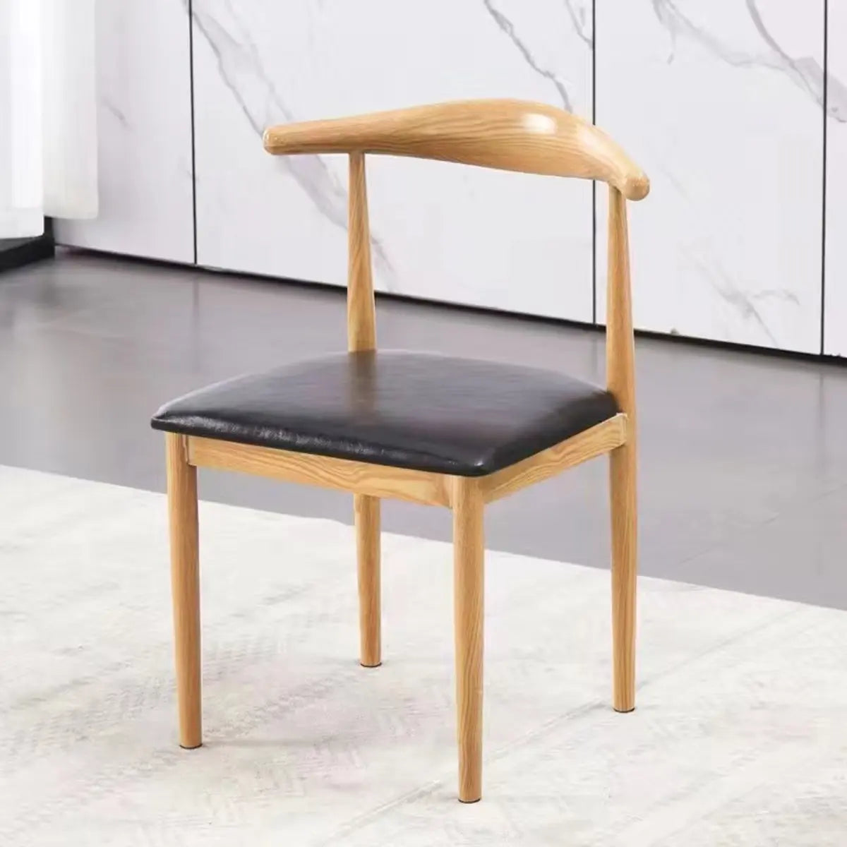 Kitchen Linen Seat Open Back Wood Dining Chair Green Image - 14