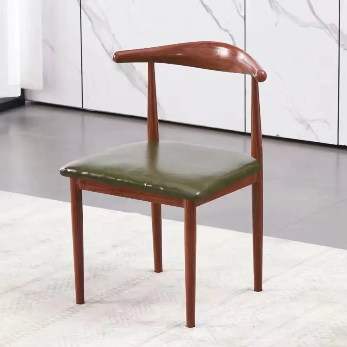 Kitchen Linen Seat Open Back Wood Dining Chair Green Image - 5
