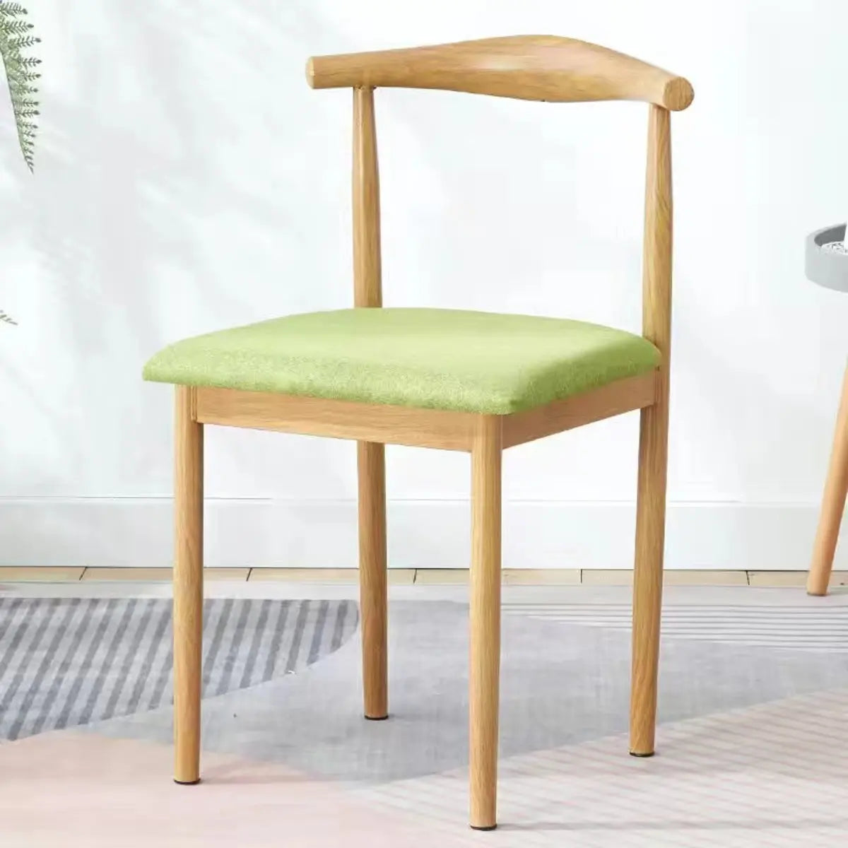 Kitchen Linen Seat Open Back Wood Dining Chair Green Image - 7