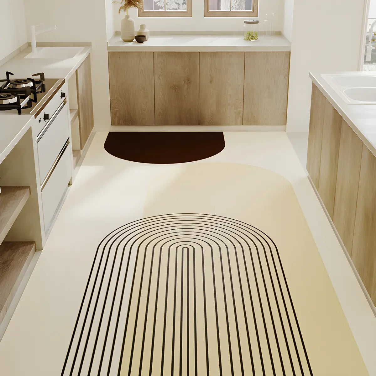 Kitchen Oval Pattern Polyester Rectangle Area Rug Image - 1