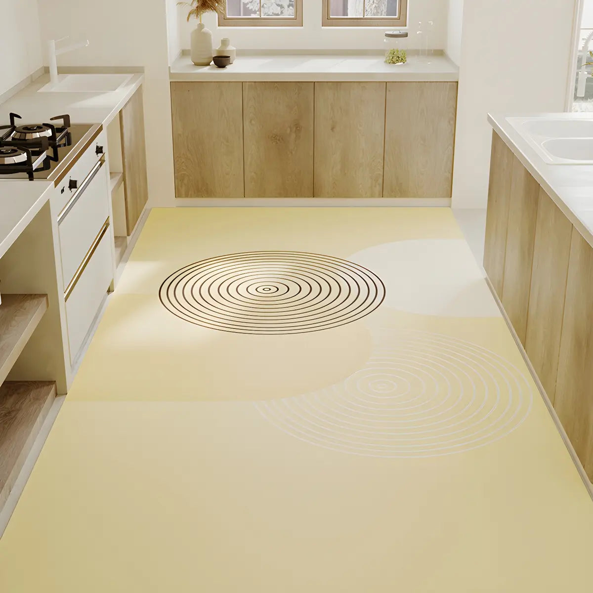 Kitchen Oval Pattern Polyester Rectangle Area Rug Image - 2