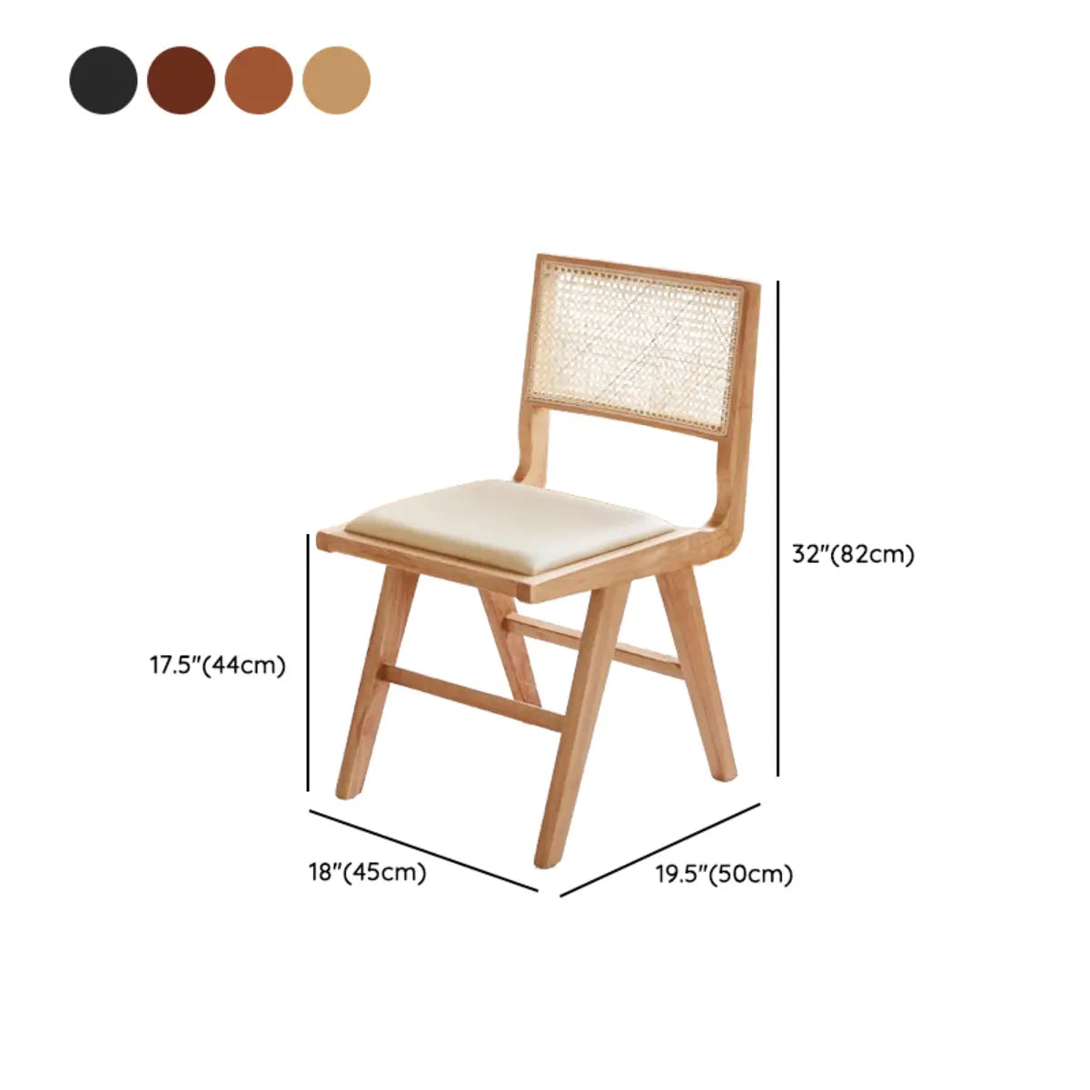 Kitchen Rectangle Rattan Back Wood Dining Chair Brown