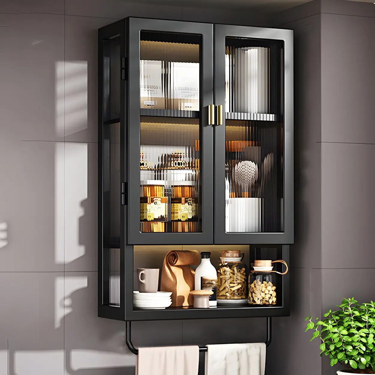 Kitchen Rectangular Wall-Mount Metal Storage Cabinet Image - 15